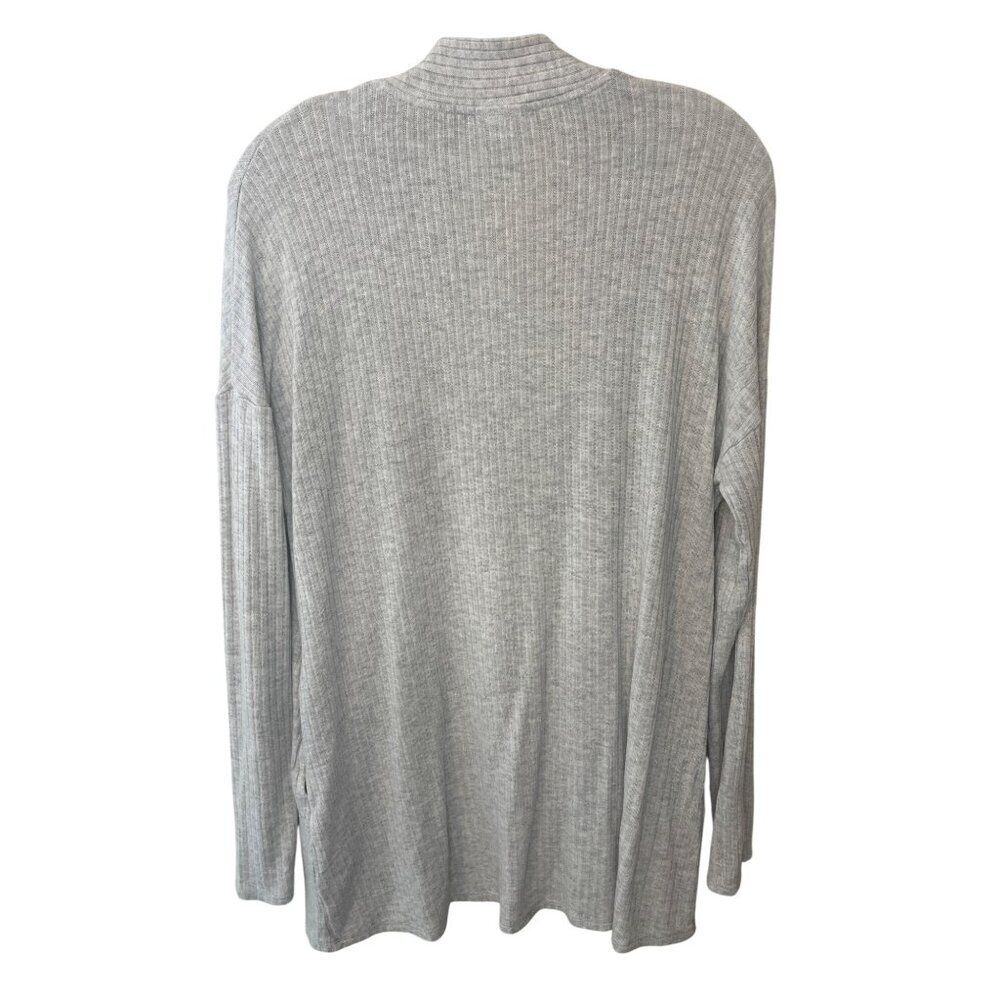 Womens Open Front Cardigan Sweater Light Gray Ribbed Knit Long Sleeve By A New D - Picture 3 of 4